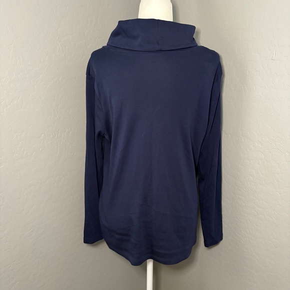 L.L. Bean 100% Supima Cotton Navy Blue  Cowl Neck Long Sleeve Large-Reg - Picture 2 of 6
